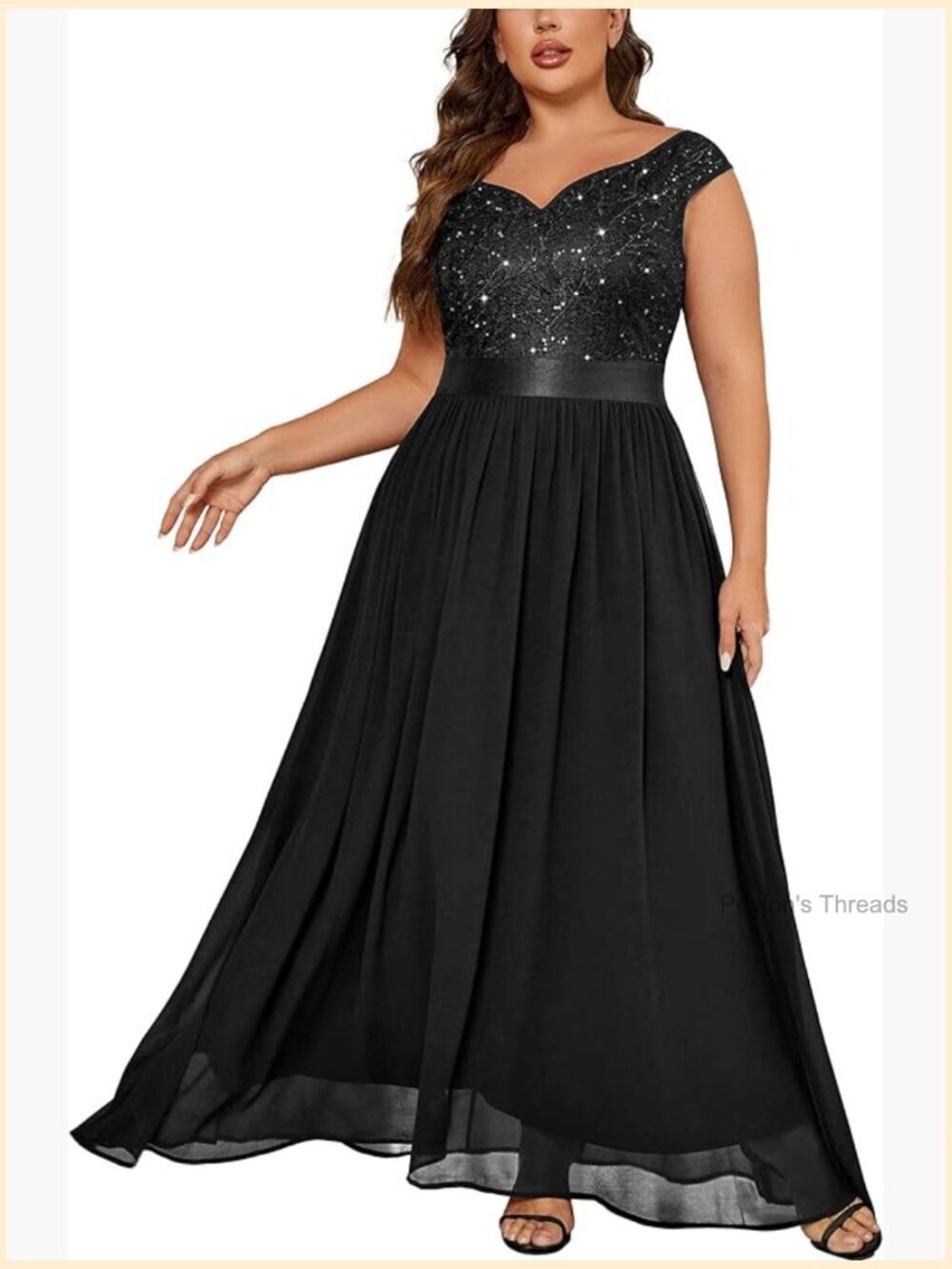 Plus Size Elegant Lace Contrast Sequin V-Neck Floral Formal Evening Maxi Dress